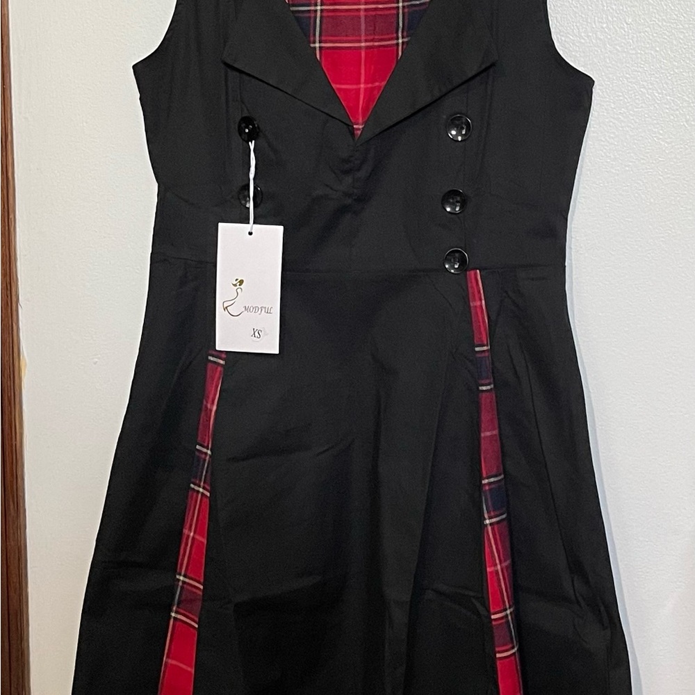 Black and Red Plaid Dress with Buttons